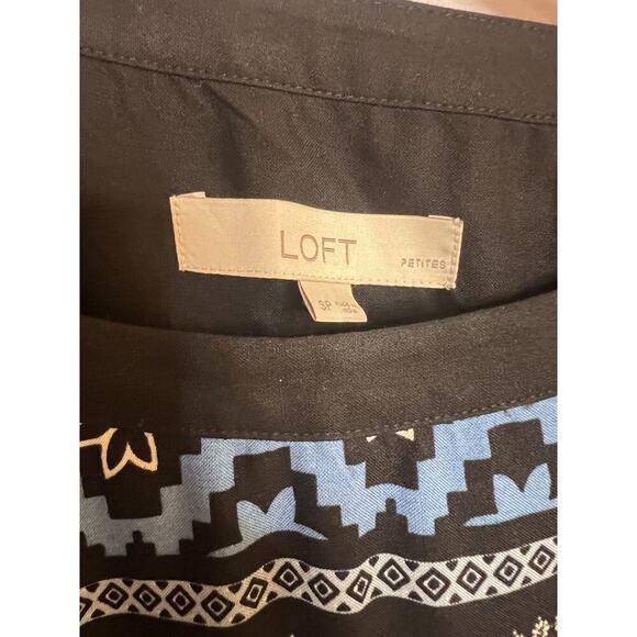 Loft Dress Size Small Petite Long Sleeve Black Blue White Boehmian Chic - Picture 4 of 5